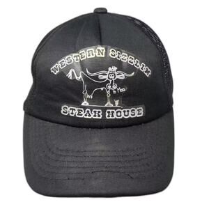 Western Sizzlin Steak House Cow AJM Black Trucker Hat Snapback OS Foam Mesh